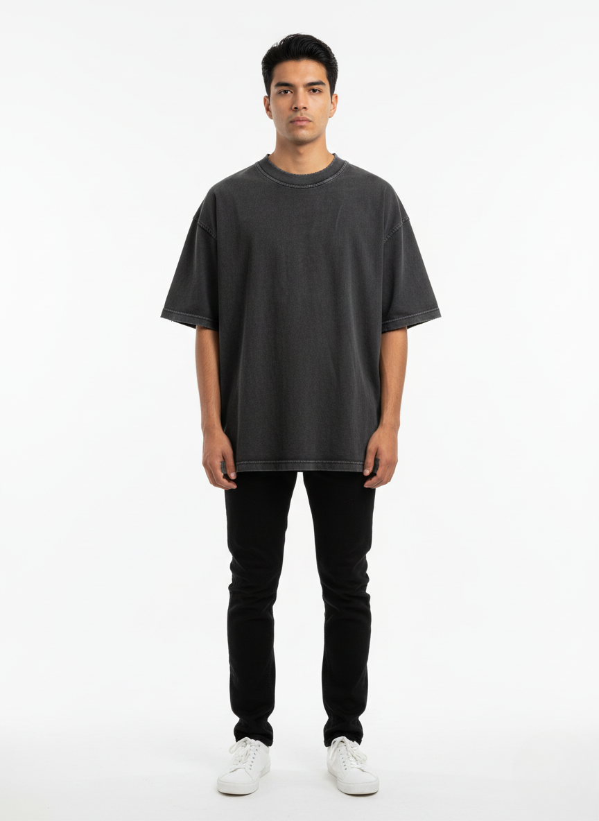 Legacy Tee Oversized 260 gsm Artesanal Dye con destrucción Vintage Black